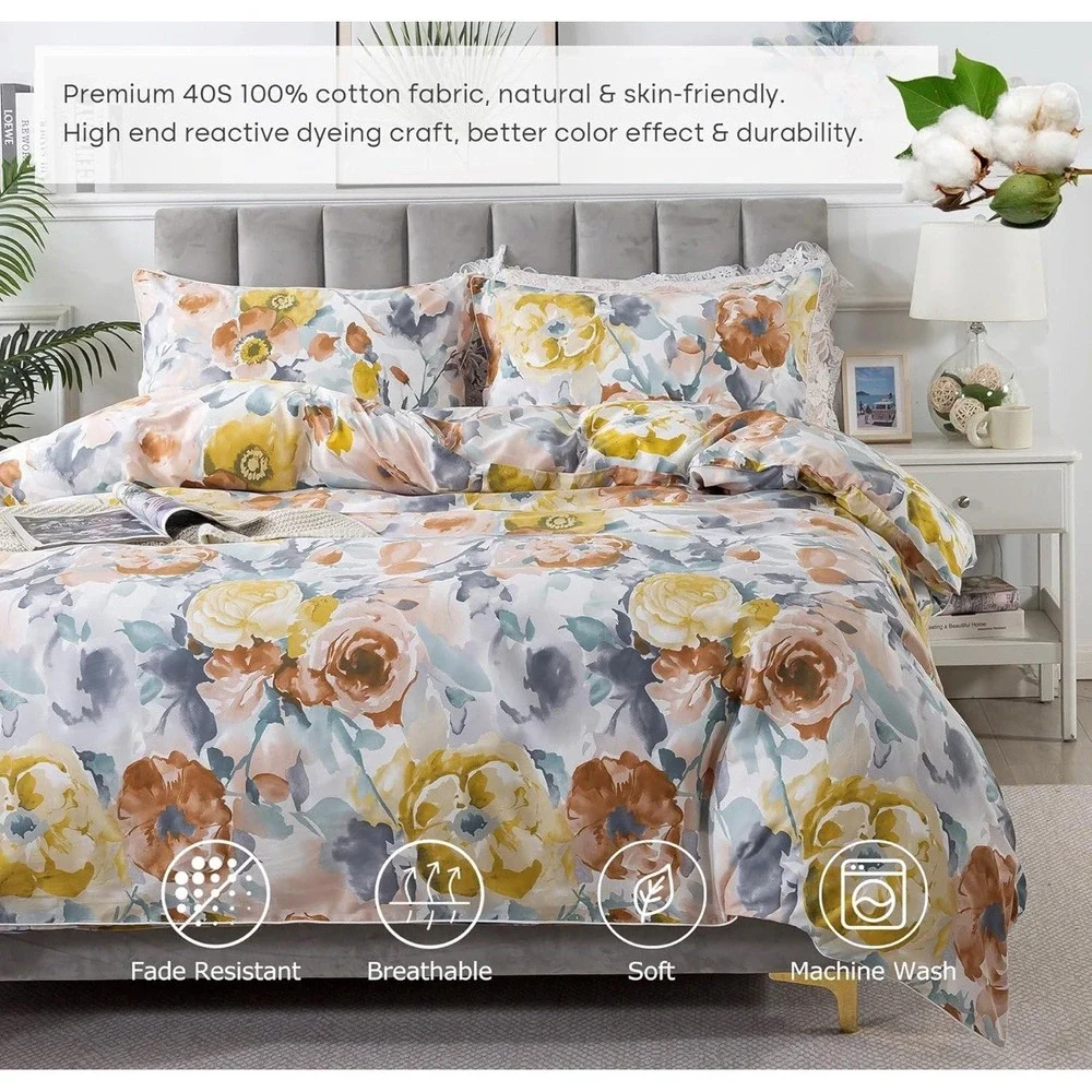 Duvet Cover Set Full Size 3 Piece Luxury Farmhouse Bedding 82x86